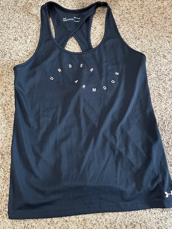 Under Armour Tops - Under Armour Black Racerback Performance Tank with Pink Logo